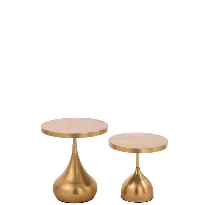 J-Line Set van 2 bijzettafels druppel metaal goud-Bijzettafels-J-Line