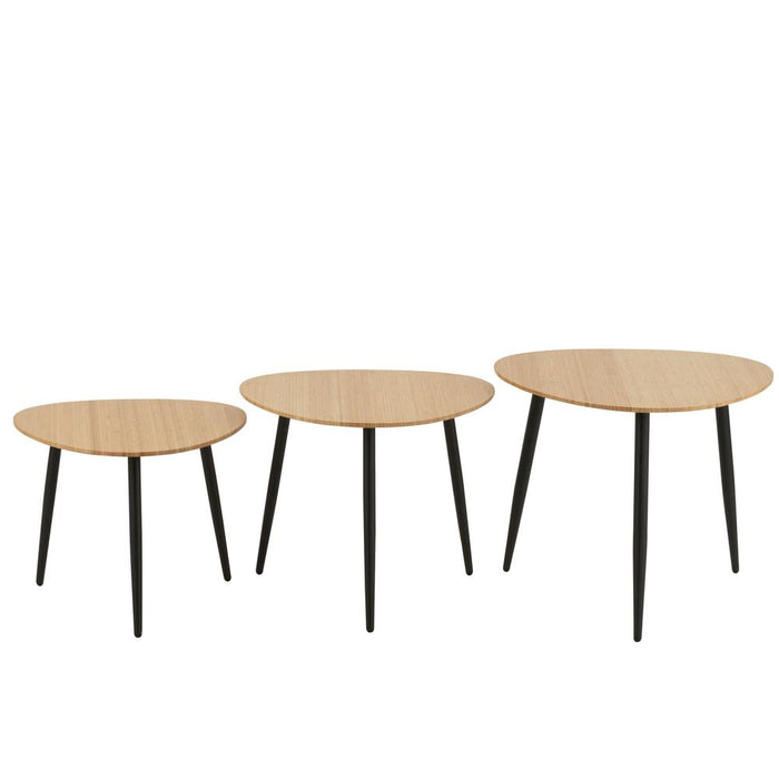 J-Line Set van drie bijzettafels palet bamboe/metaal naturel/zwart-Bijzettafels-J-Line