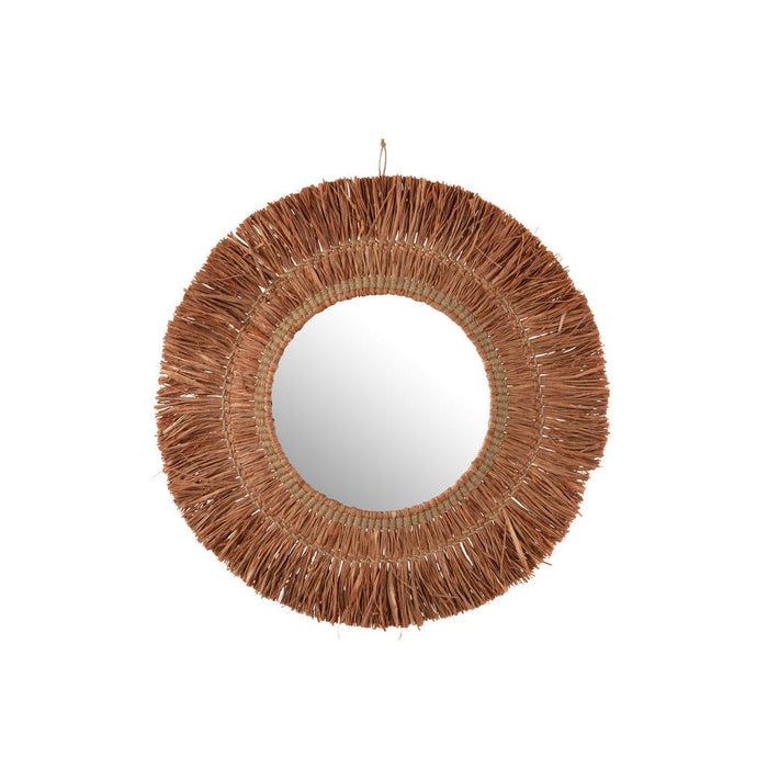 J-Line Spiegel Hangend rond riet raffia bruin-Spiegels-J-Line