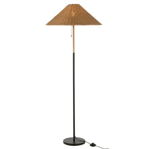 J-Line Staande Lamp metaal/rattan zwart/naturel-Vloerlampen-J-Line