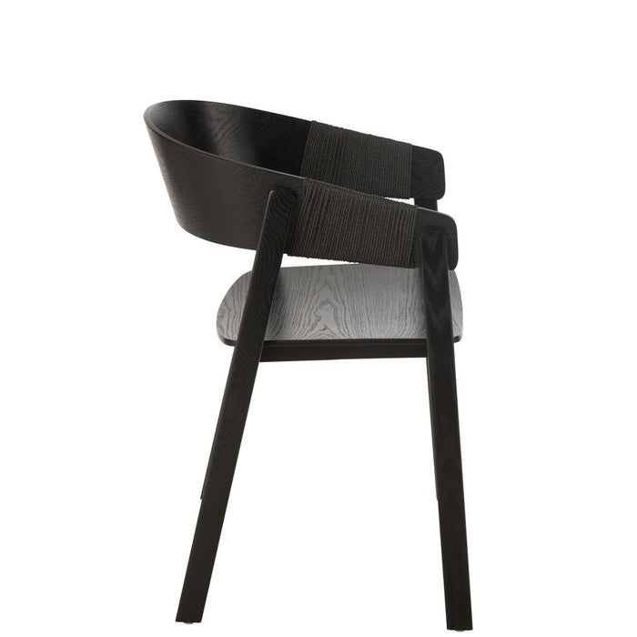 J-Line Stoel Naga essenhout/touw zwart-Eetkamerstoelen-J-Line