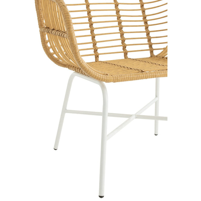 J-Line Stoel Rachelle buiten metaal/rattan naturel/wit-Eetkamerstoelen-J-Line