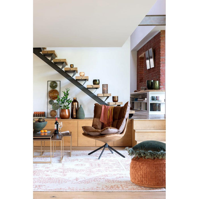 J-Line Stoel Relax kussen op frame textiel/metaal bruin-Fauteuils-J-Line