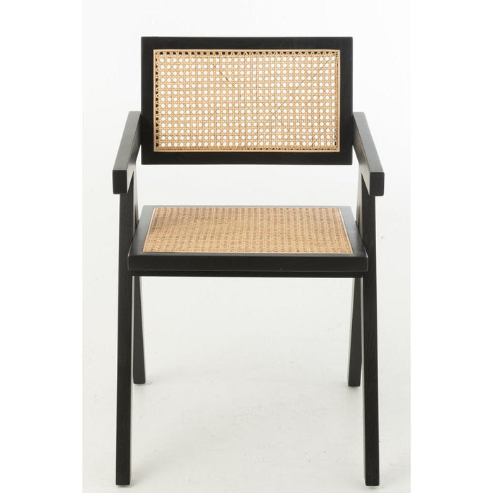 J-Line Stoel Rooster essenhout/rattan zwart-Eetkamerstoelen-J-Line