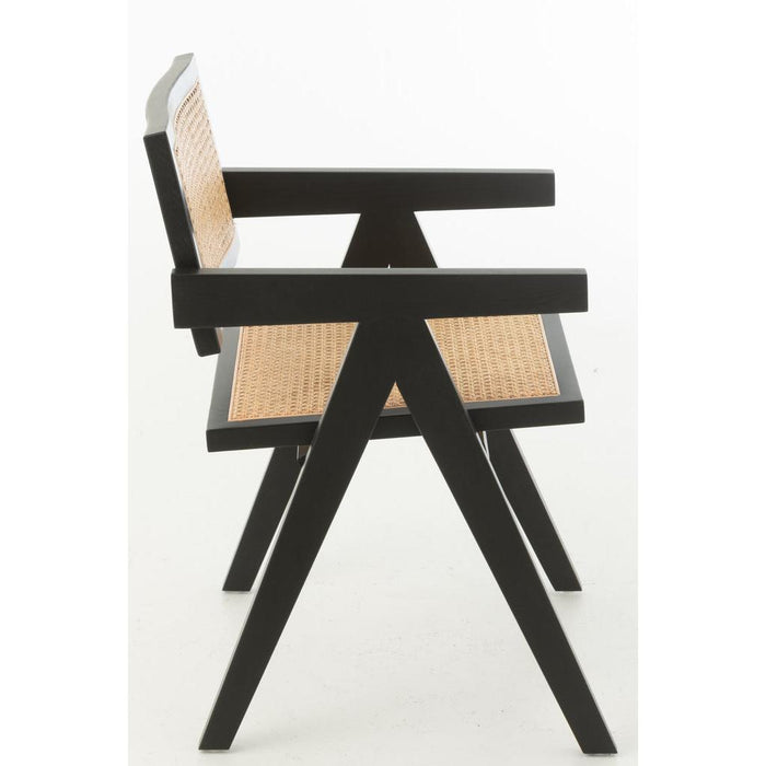 J-Line Stoel Rooster essenhout/rattan zwart-Eetkamerstoelen-J-Line