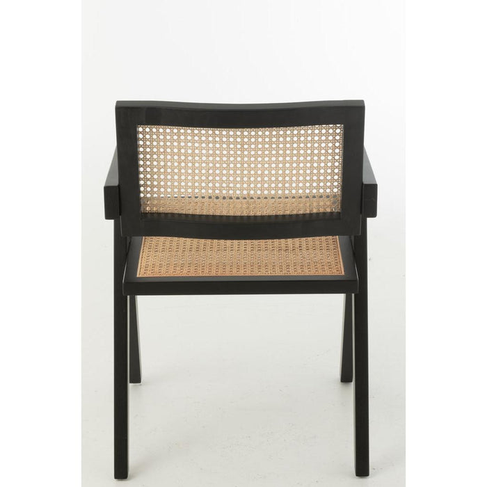 J-Line Stoel Rooster essenhout/rattan zwart-Eetkamerstoelen-J-Line