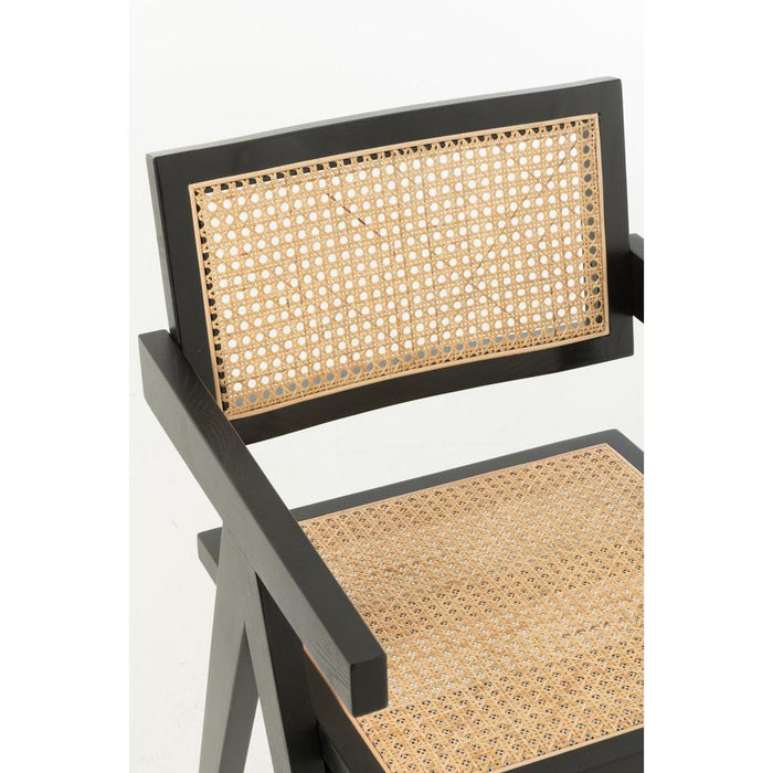 J-Line Stoel Rooster essenhout/rattan zwart-Eetkamerstoelen-J-Line