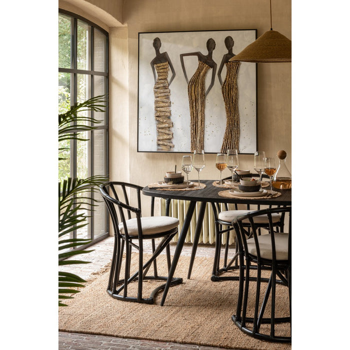 J-Line Stoel+kussen Rotan/textiel zwart/wit-Eetkamerstoelen-J-Line