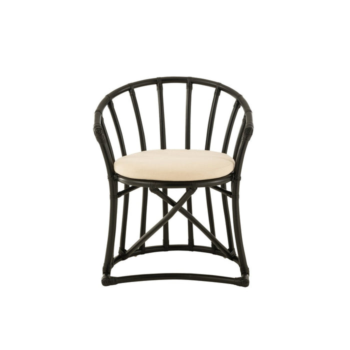 J-Line Stoel+kussen Rotan/textiel zwart/wit-Eetkamerstoelen-J-Line
