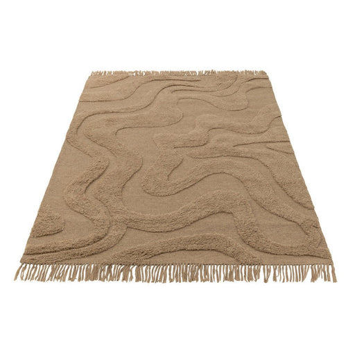 J-Line Tapijt Getufd curves/franjes wol beige-Rechthoekige vloerkleden-J-Line