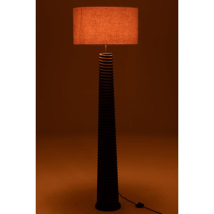 J-Line Vloerlamp Schroefdraad ailanthus hout zwart/grijs-Vloerlampen-J-Line