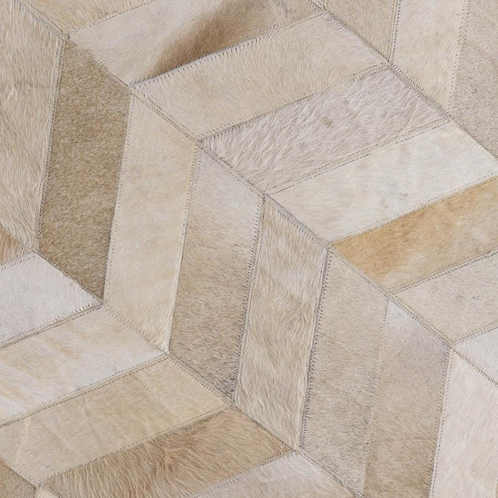 Joanne Beige Cowhair Patchwork Tapijt Rond L-Ronde vloerkleden-PTMD