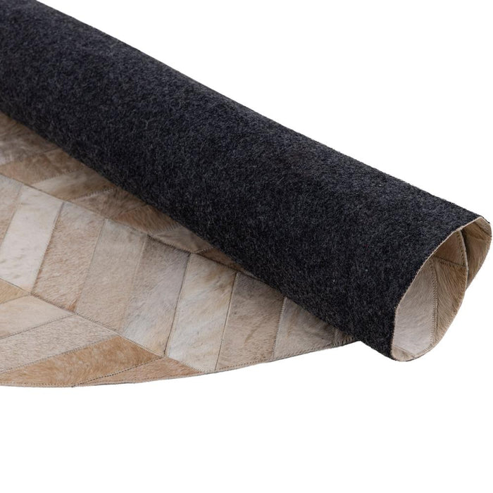 Joanne Beige Cowhair Patchwork Tapijt Rond L-Ronde vloerkleden-PTMD