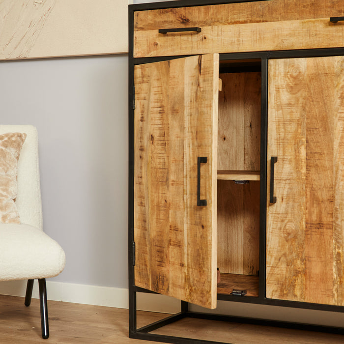Kabinet kast Denver | Mangohout en staal | 100 cm-Bergkasten-Starfurn