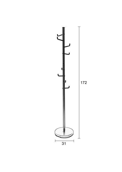 Kapstok Hooked Satin Nickel Metaal Zilver Ø31x172 cm-Kapstokken-Creating Home