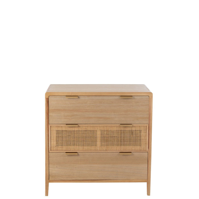Kast 3 lades paulownia/rattan naturel-Opbergkasten-J-Line
