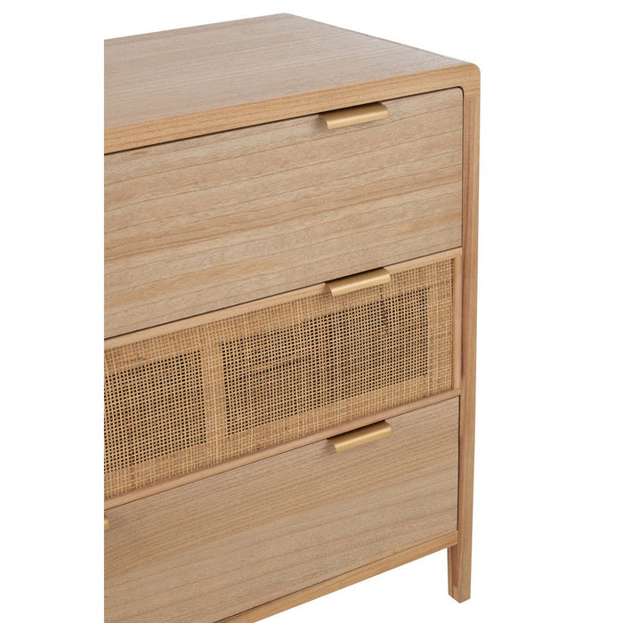 Kast 3 lades paulownia/rattan naturel-Opbergkasten-J-Line