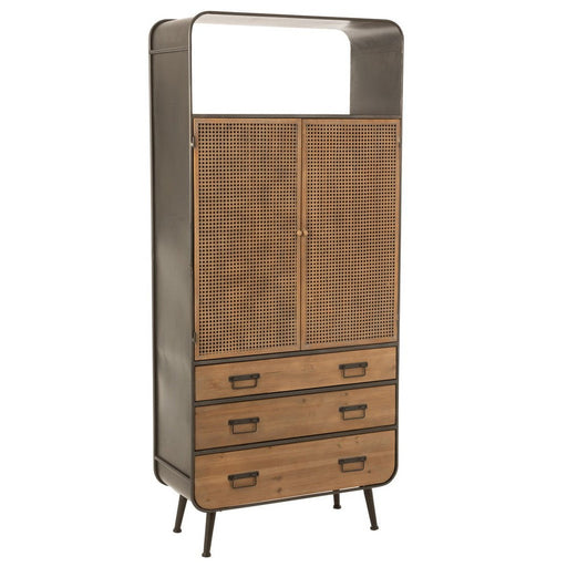 Kast Hoog Lades Fir Hout, Metaal Beige 80x35x180 cm-Opbergkasten-J-Line