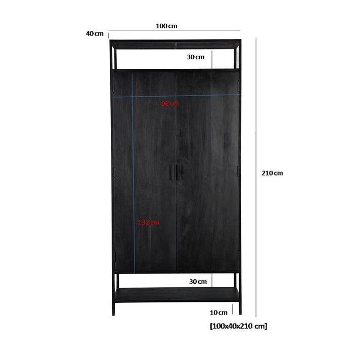 Kast Kala Mangohout Zwart 100x40x210 cm-Opbergkasten-Livingfurn