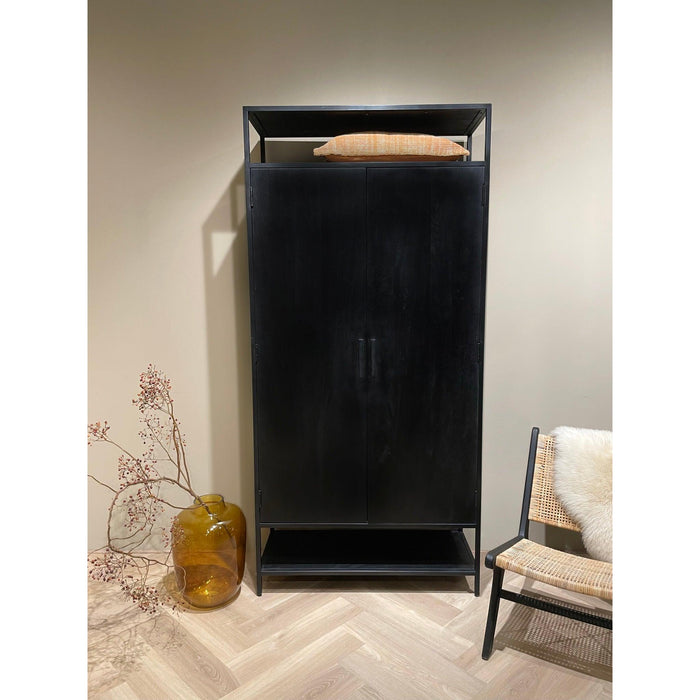 Kast Kala Mangohout Zwart 100x40x210 cm-Opbergkasten-Livingfurn