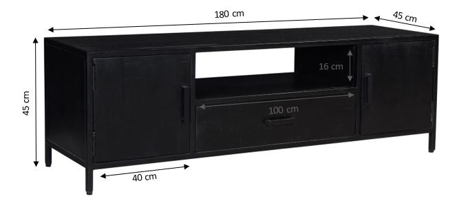 Kast Kala Mangohout Zwart 180x40 cm-Opbergkasten-Livingfurn