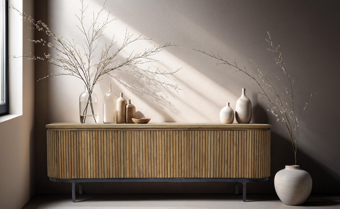 Kast Lausanne Teakhout Naturel hout 170x43 cm-Opbergkasten-Livingfurn