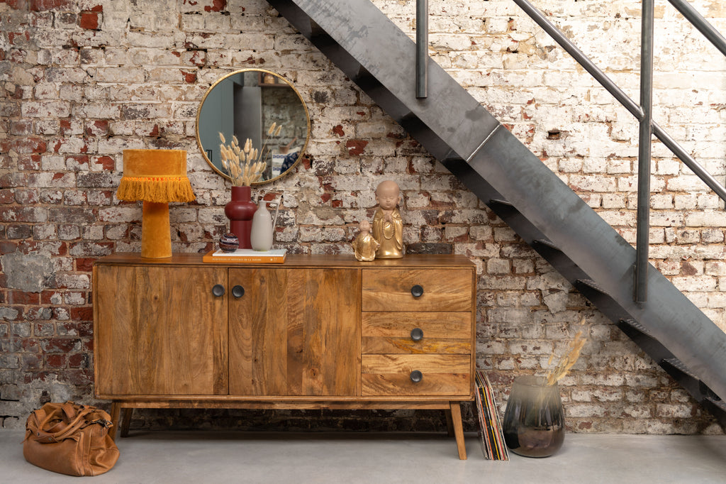Kast Lora 2deuren+3laden mango hout bruin-Dressoirs-J-Line