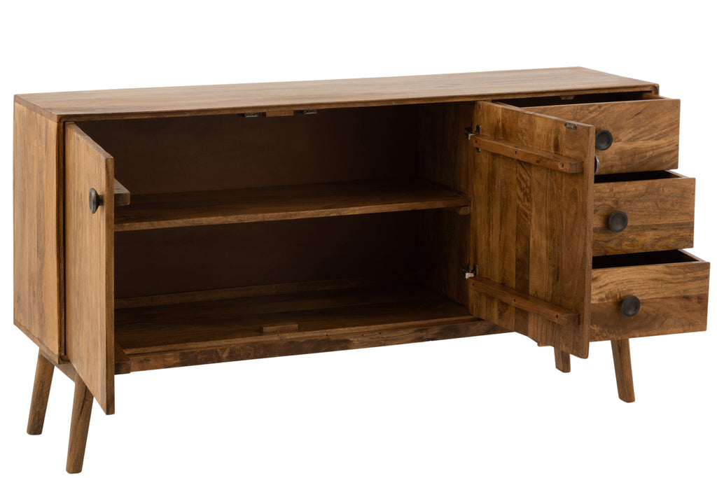 Kast Lora 2deuren+3laden mango hout bruin-Dressoirs-J-Line