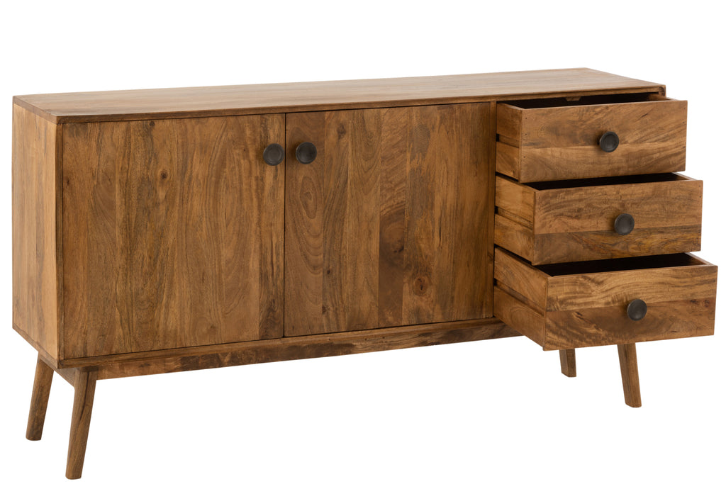 Kast Lora 2deuren+3laden mango hout bruin-Dressoirs-J-Line