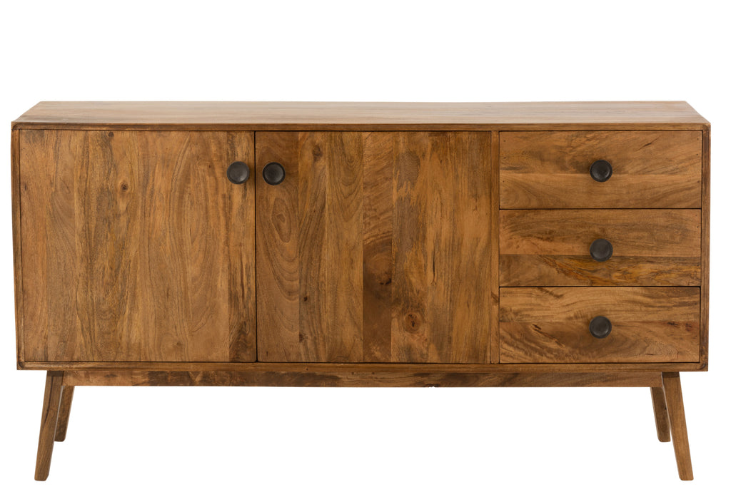 Kast Lora 2deuren+3laden mango hout bruin-Dressoirs-J-Line