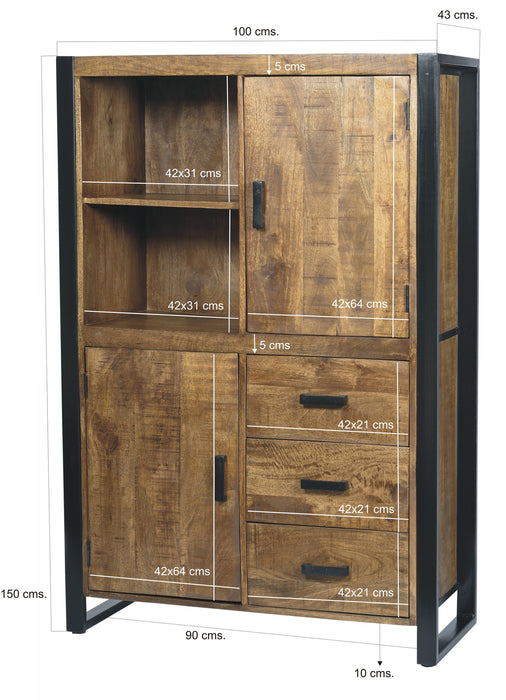 Kast Nairobi Mangohout Naturel hout 100x43 cm-Opbergkasten-Livingfurn