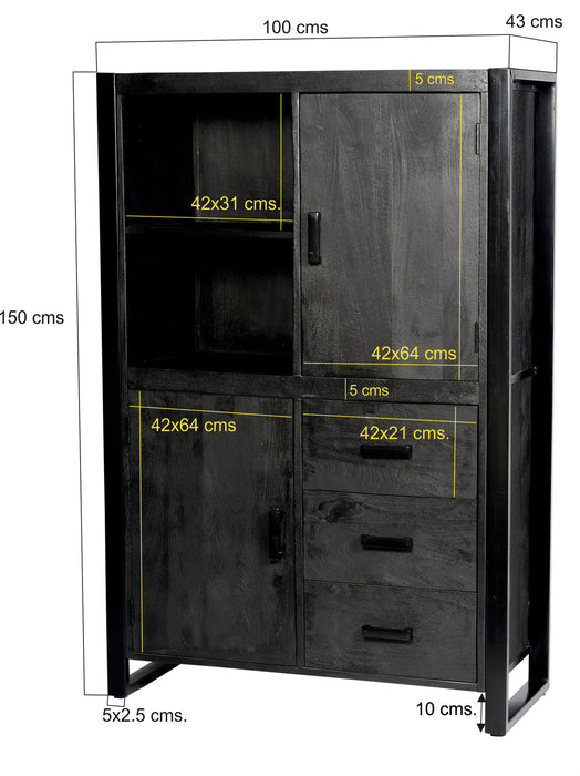 Kast Norris Mangohout Zwart 100x43 cm-Opbergkasten-Livingfurn