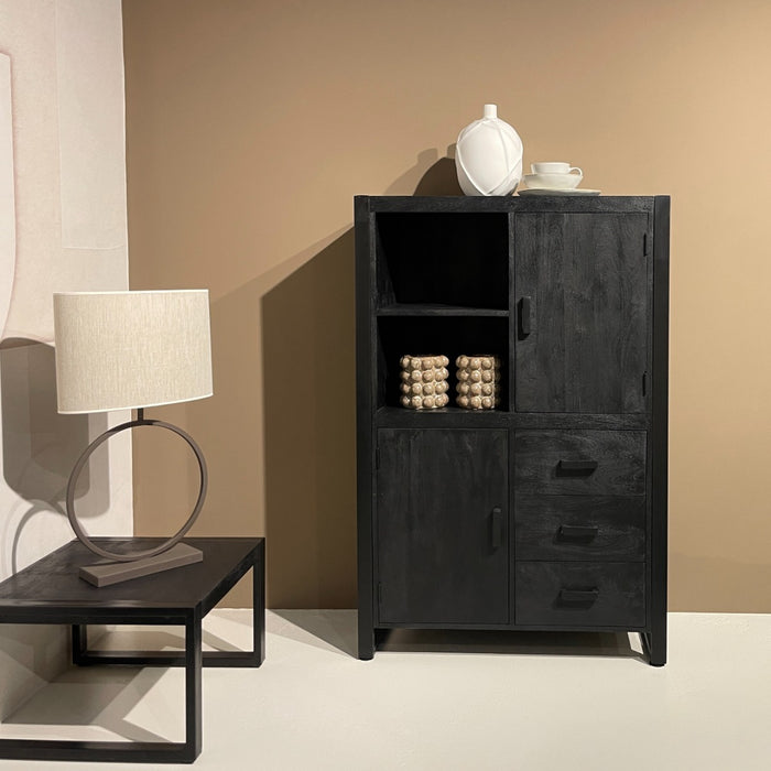 Kast Norris Mangohout Zwart 100x43x150 cm-Opbergkasten-Livingfurn