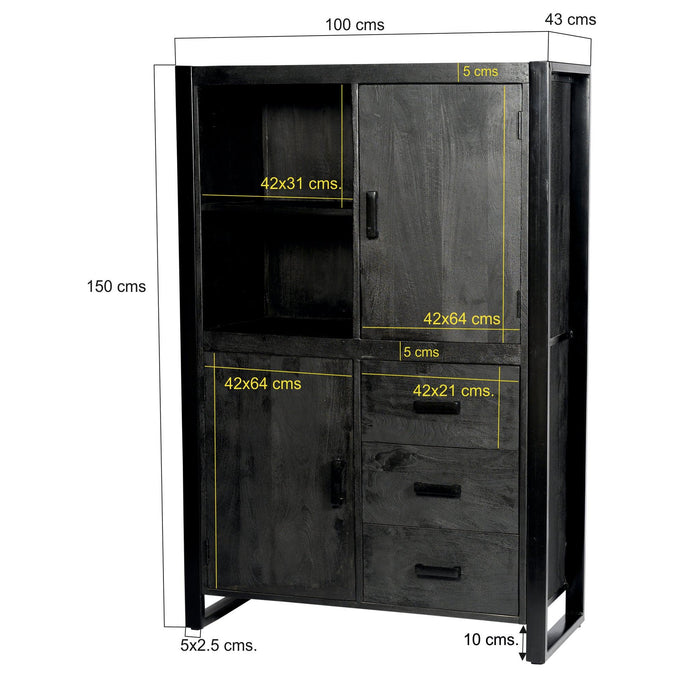 Kast Norris Mangohout Zwart 100x43x150 cm-Opbergkasten-Livingfurn