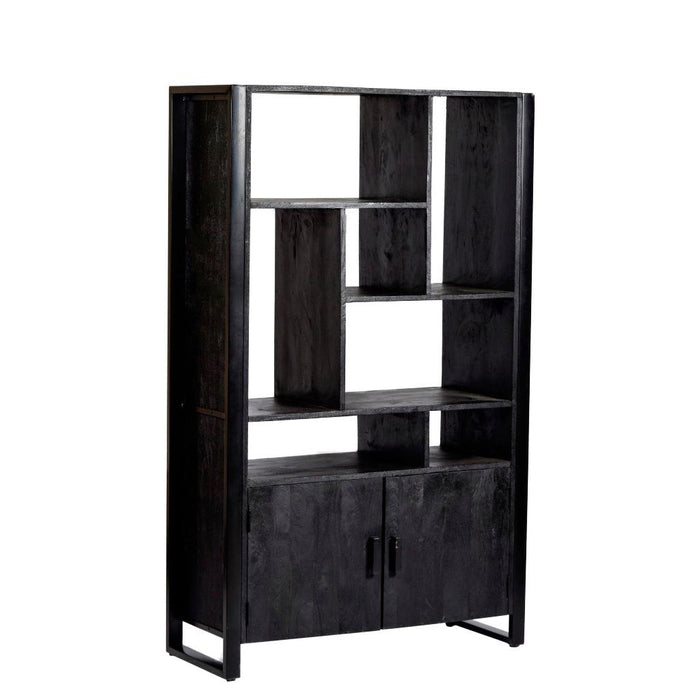 Kast Norris Mangohout Zwart 110x43x180 cm-Opbergkasten-Livingfurn