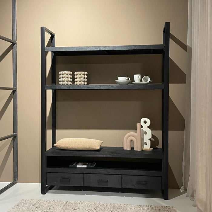 Kast Norris Mangohout Zwart 150x45 cm-Opbergkasten-Livingfurn