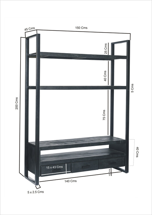 Kast Norris Mangohout Zwart 150x45x200 cm-TV-meubels-Livingfurn