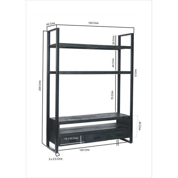 Kast Norris Mangohout Zwart 150x45x200 cm-TV-meubels-Livingfurn