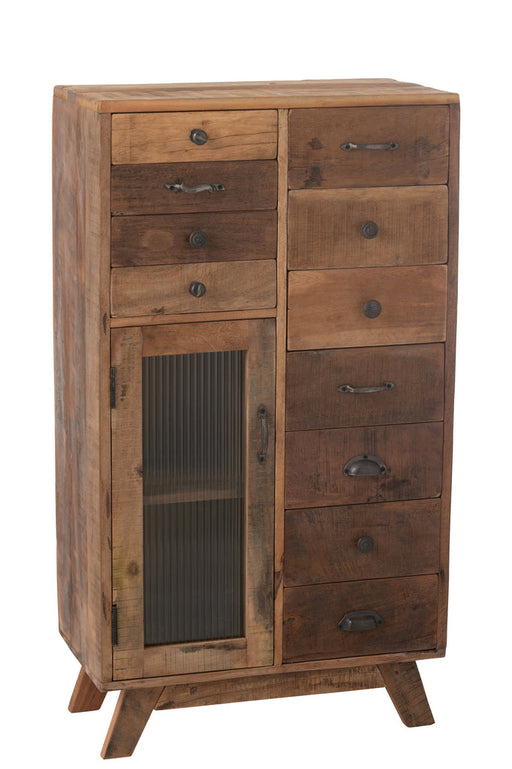 Kast Retro gerecycleerd hout/glas naturel-Bijzettafels-J-Line