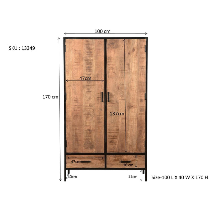 Kast Sturdy Mangohout Naturel hout 100x40x170 cm-Opbergkasten-Livingfurn