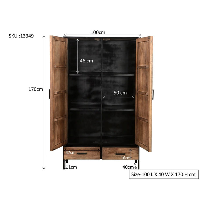 Kast Sturdy Mangohout Naturel hout 100x40x170 cm-Opbergkasten-Livingfurn