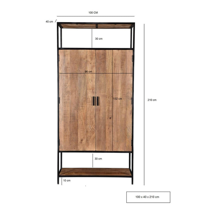 Kast Sturdy Mangohout Naturel hout 100x40x210 cm-Opbergkasten-Livingfurn
