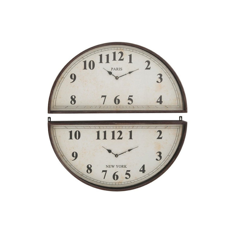 Klok 2 Pieces Paris London Metaal Bruin 74x34x7 cm-Klokken-J-Line