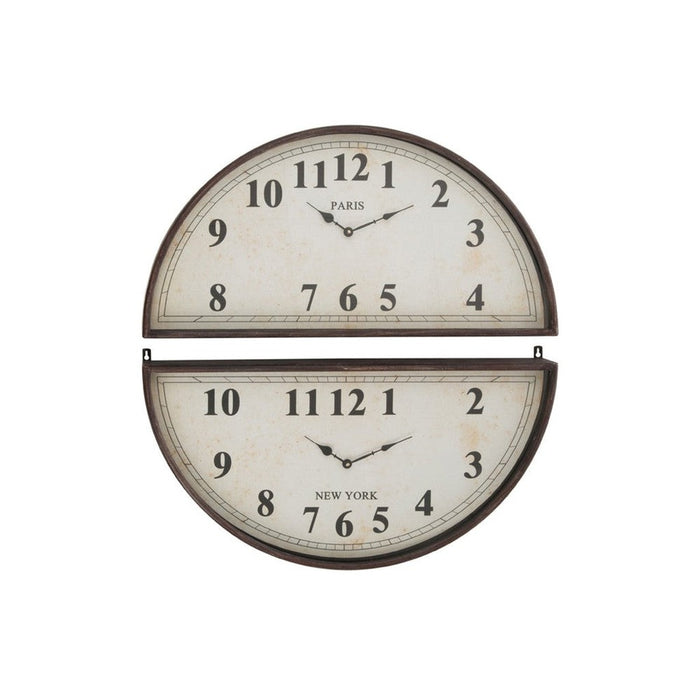 Klok 2 Pieces Paris London Metaal Bruin-Wanddecoratie-J-Line