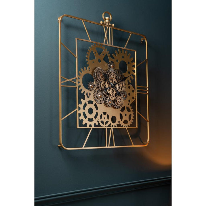 Klok Goud Metaal Vierkant 91x78 cm-Klokken-J-Line