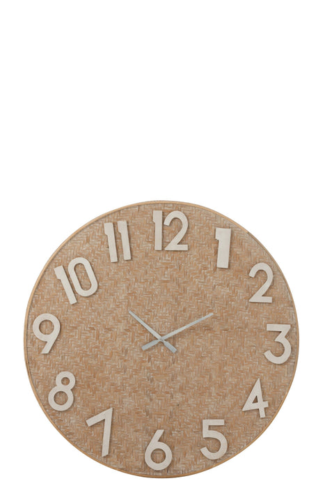 Klok Naturel Riet Rond 92 cm 91.5x91.5x4 cm-Klokken-J-Line