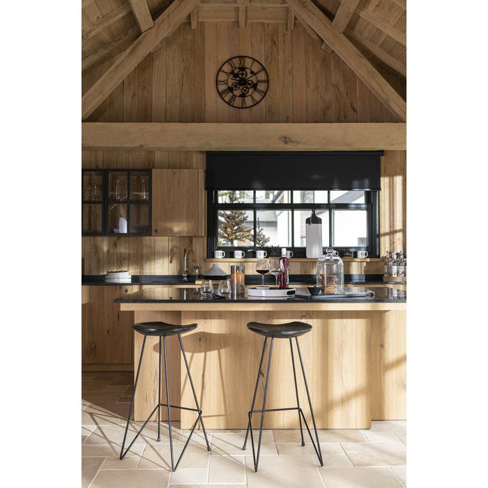 Klok Romeinse cijfers Wheels Metaal Zwart S-Klokken-J-Line