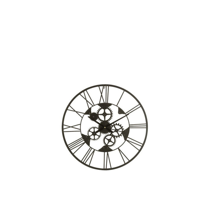 Klok Romeinse cijfers Wheels Metaal Zwart S-Klokken-J-Line