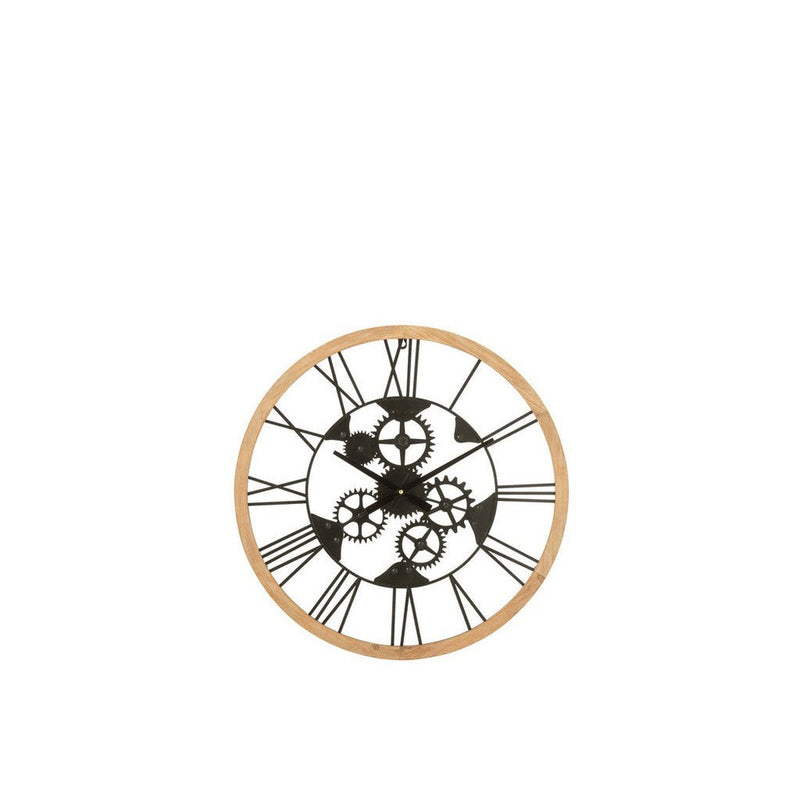 Klok Romeinse cijfers Wheels Metaal/Hout Zwart S 4.5x60x60 cm-Klokken-J-Line