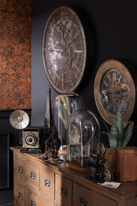 Klok Wereldkaart mdf antiek goud/zwart large-Klokken-J-Line